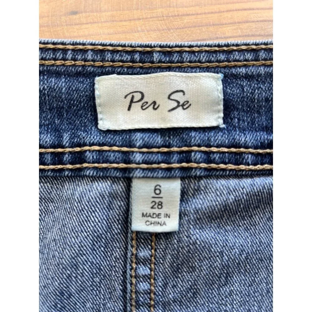 Per Se Denim Pencil Skirt Womens 6 Blue Jean Button Front Mid Length Pockets